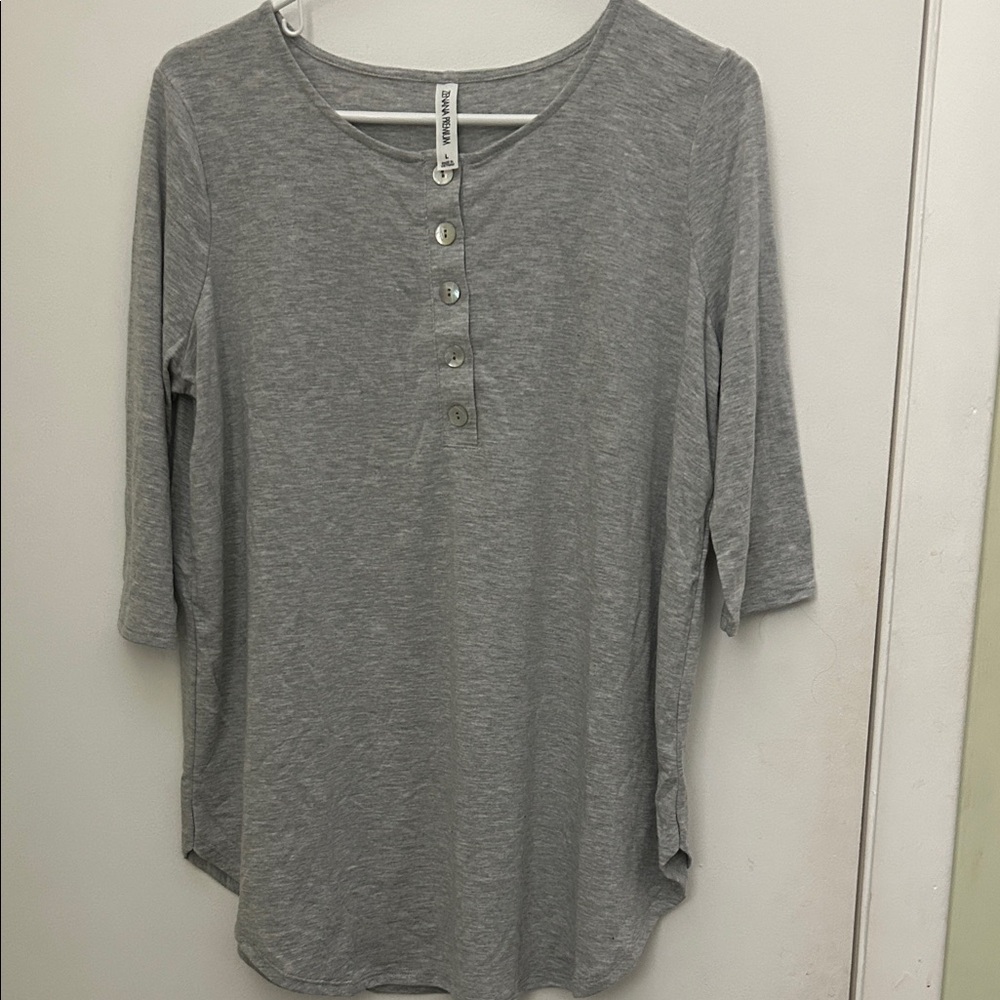 Stylish Gray Long Sleeve Henley Top